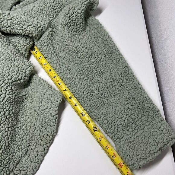 New Look Green Sherpa Jacket Sage 2 Front Pockets Buttoned Long Sleeve Size 1X - Picture 10 of 10